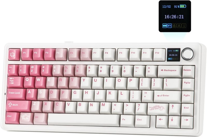 EPOMAKER X Aula F75 MAX Wireless Mechanical Keyboard with TFT Screen and Knob, Gasket Keyboard in 75% Layout, Hot Swappable Gaming Keyboard for PC/Mac/Linux (White Pink) - Image 1